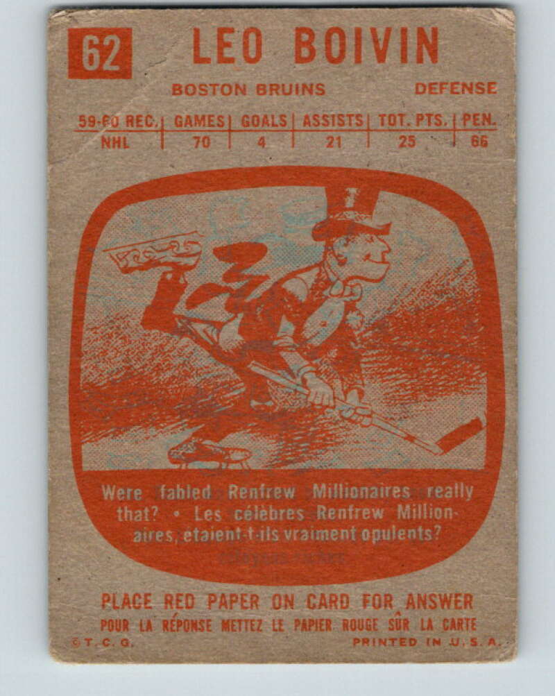 1960-61 Topps #62 Leo Boivin Boston Bruins V233