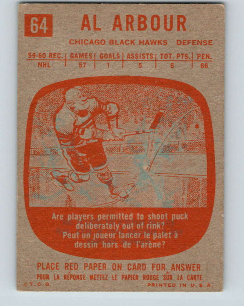 1960-61 Topps #64 Al Arbour Chicago Blackhawks V234