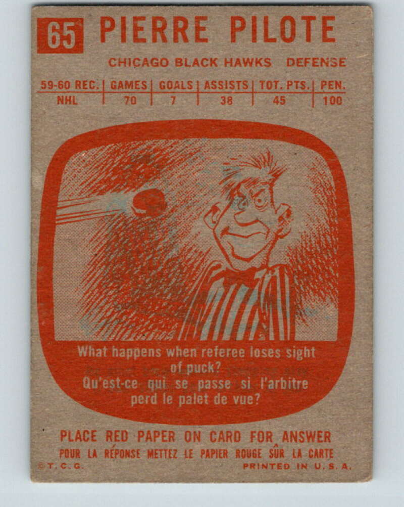 1960-61 Topps #65 Pierre Pilote Chicago Blackhawks V235