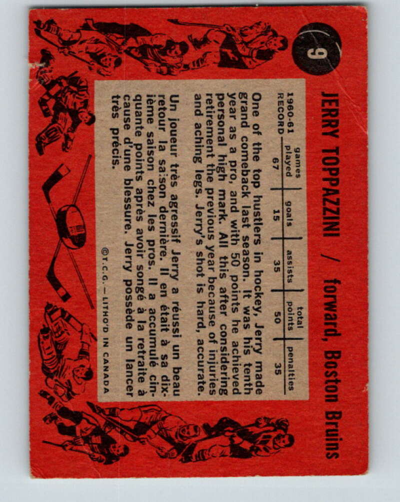 1961-62 Topps #9 Jerry Toppazzini Boston Bruins V244