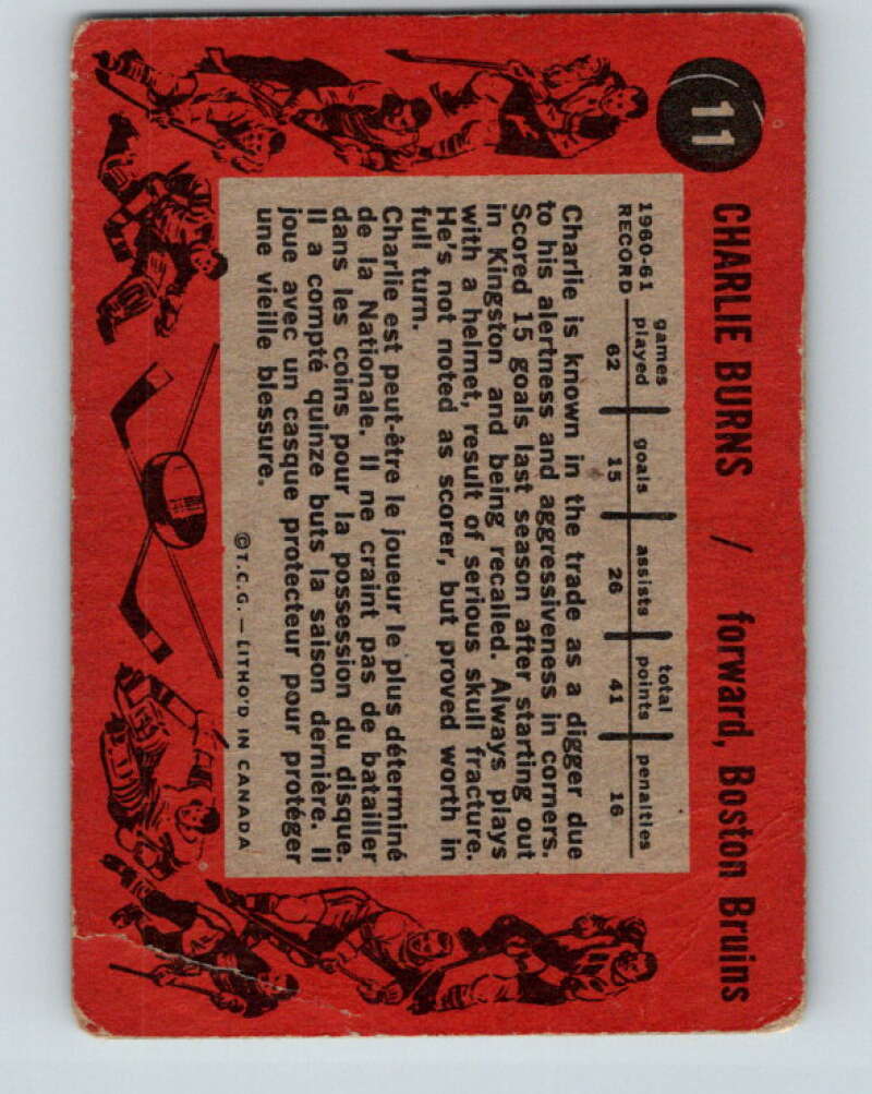 1961-62 Topps #11 Charlie Burns Boston Bruins V248