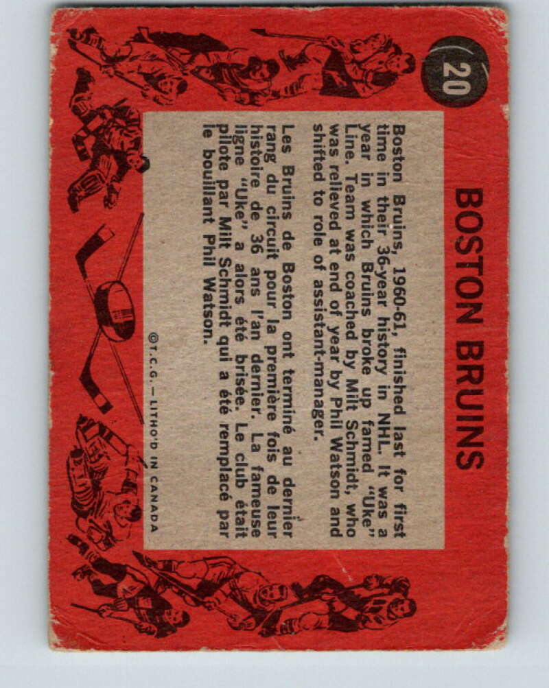 1961-62 Topps #20 Boston Bruins Boston Bruins V261