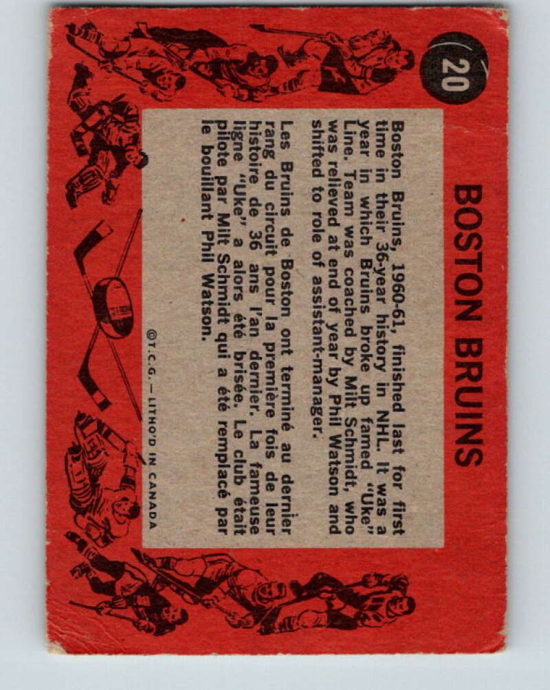 1961-62 Topps #20 Boston Bruins Boston Bruins V262