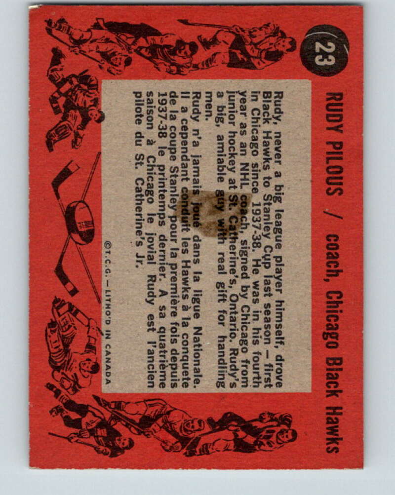 1961-62 Topps #23 Rudy Pilous / RC Rookie Chicago Blackhawks V268