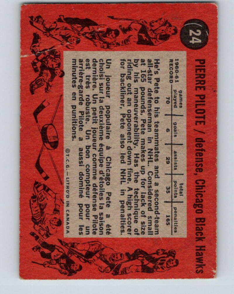 1961-62 Topps #24 Pierre Pilote Chicago Blackhawks V269