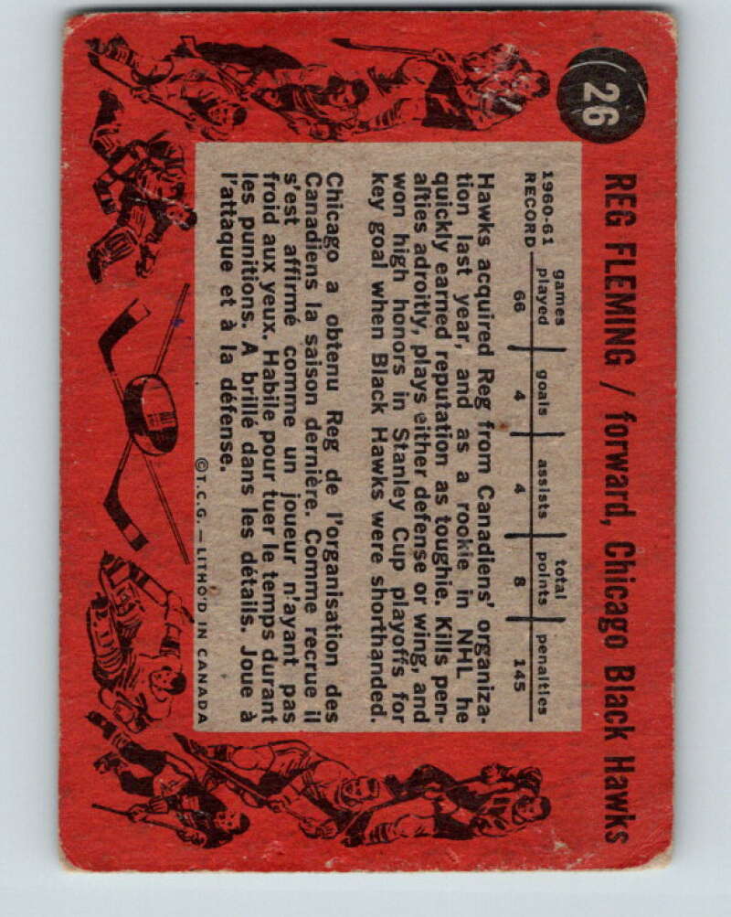 1961-62 Topps #26 Reg Fleming RC Rookie Chicago Blackhawks V274