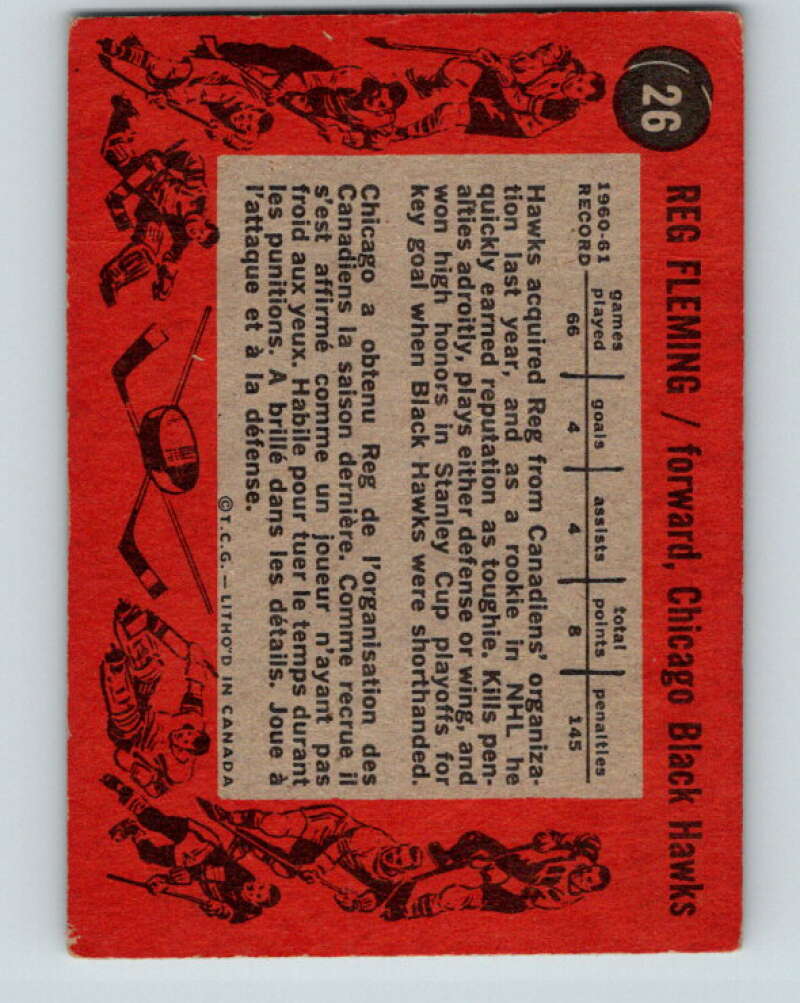 1961-62 Topps #26 Reg Fleming RC Rookie Chicago Blackhawks V275