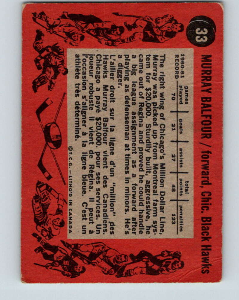 1961-62 Topps #33 Murray Balfour Chicago Blackhawks V284