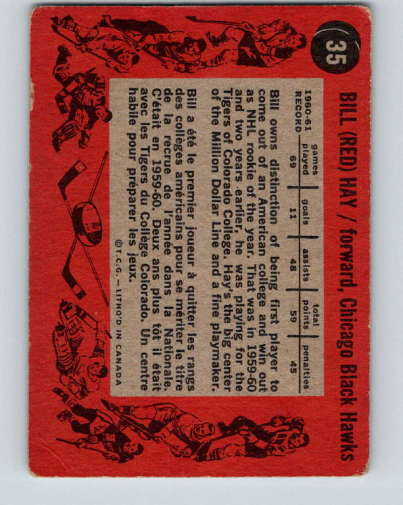 1961-62 Topps #35 Bill Hay Chicago Blackhawks V286