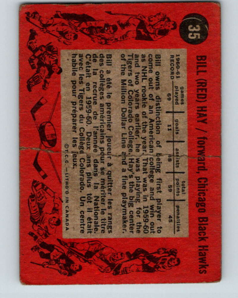 1961-62 Topps #35 Bill Hay Chicago Blackhawks V287