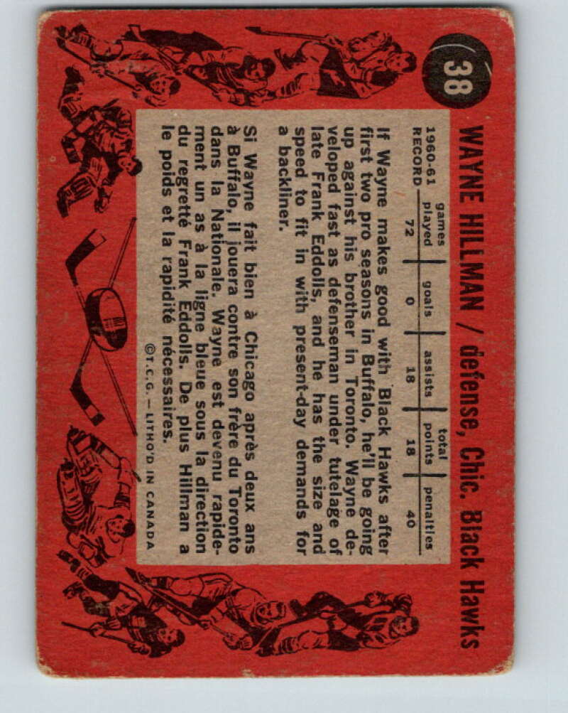1961-62 Topps #38 Wayne Hillman RC Rookie Chicago Blackhawks V289