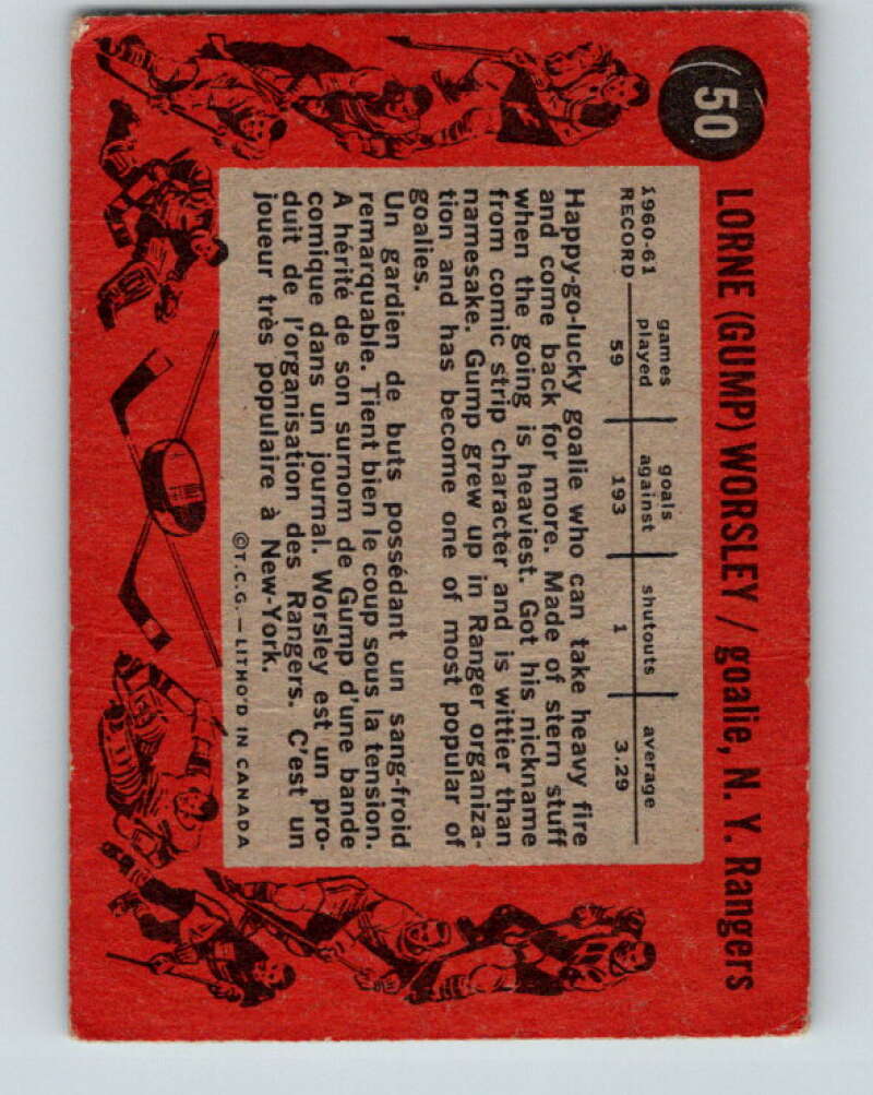1961-62 Topps #50 Gump Worsley New York Rangers V309