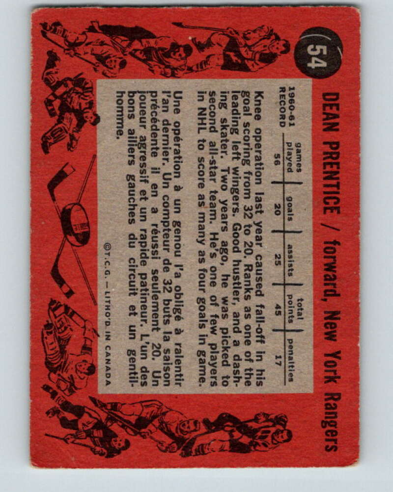 1961-62 Topps #54 Dean Prentice New York Rangers V316