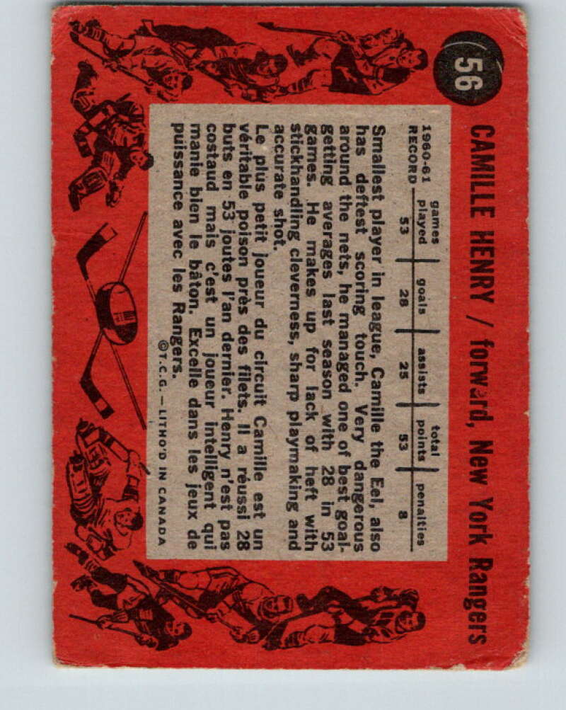 1961-62 Topps #56 Camille Henry New York Rangers V318