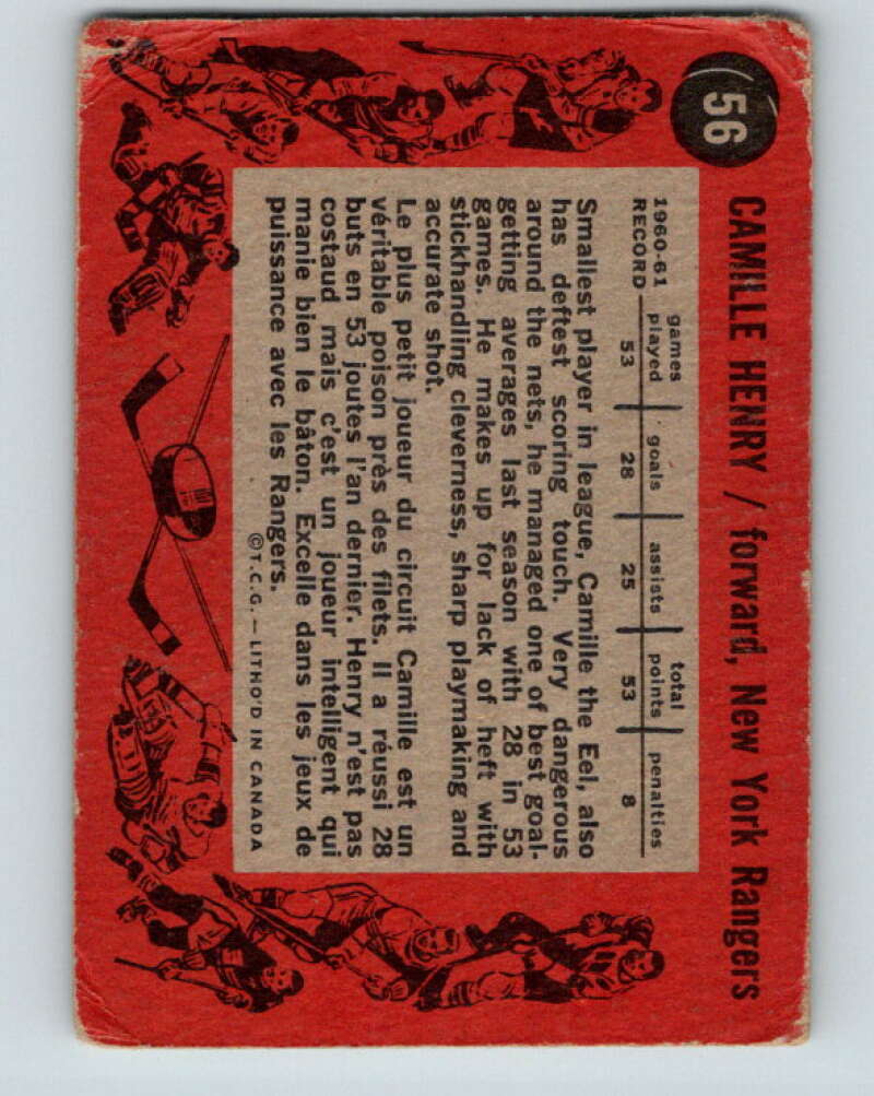 1961-62 Topps #56 Camille Henry New York Rangers V319