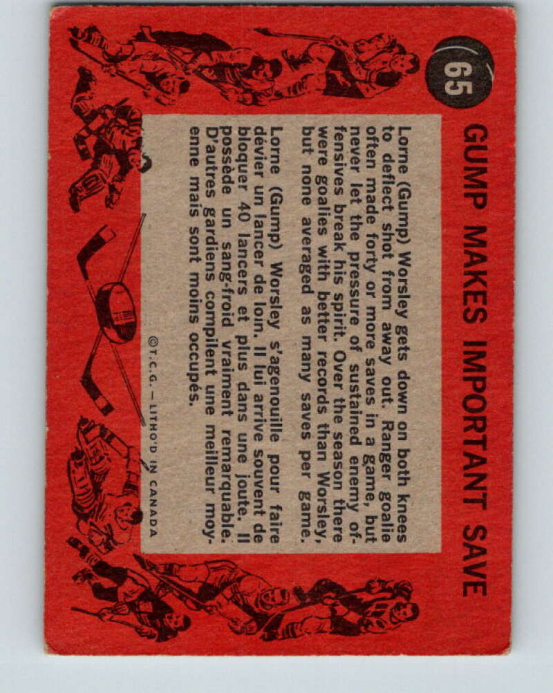 1961-62 Topps #65 Gump Worsley New York Rangers V336