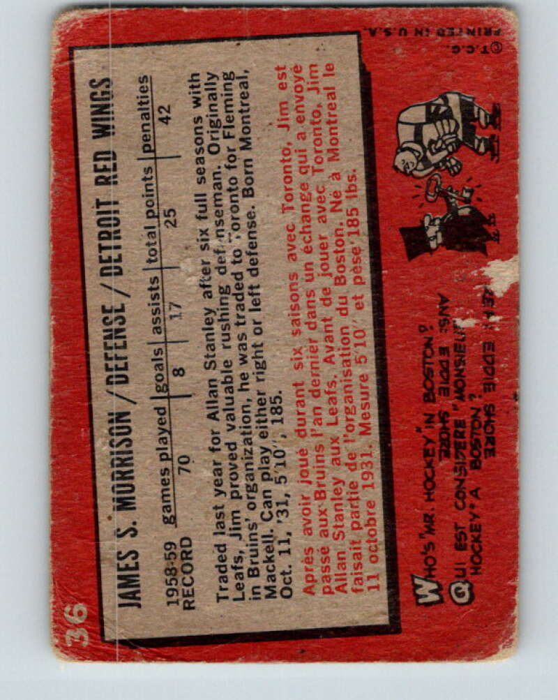1959-60 Topps #36 Jim Morrison Detroit Red Wings V355