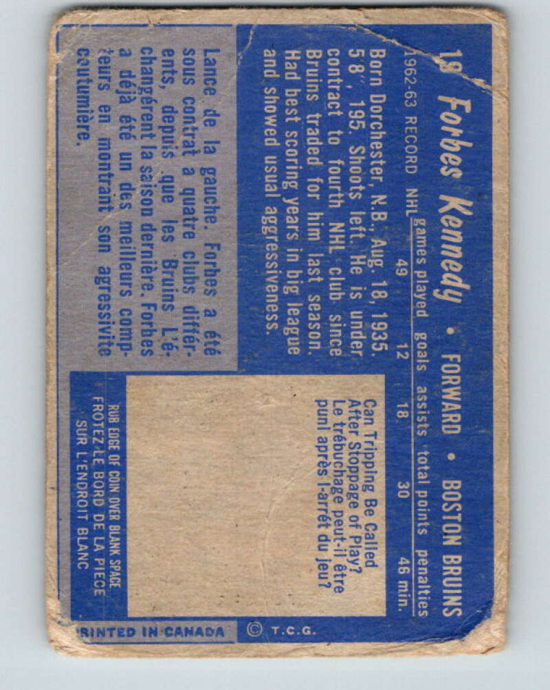 1963-64 Topps #19 Forbes Kennedy Boston Bruins V398