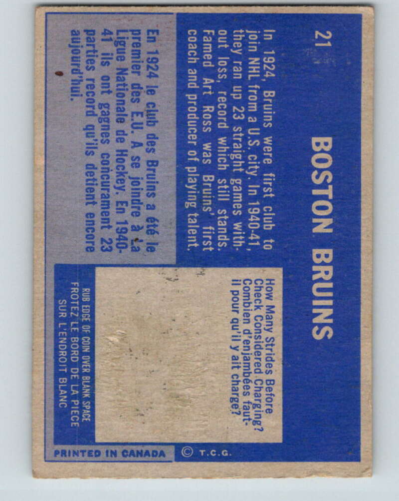 1963-64 Topps #21 Boston Bruins Boston Bruins V400