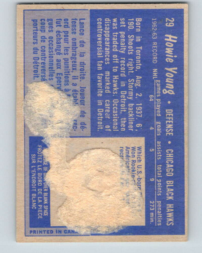 1963-64 Topps #29 Howie Young RC Rookie Chicago Blackhawks V410