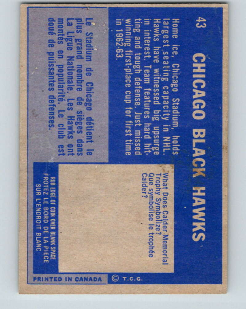 1963-64 Topps #43 Blackhawks Team Chicago Blackhawks V427