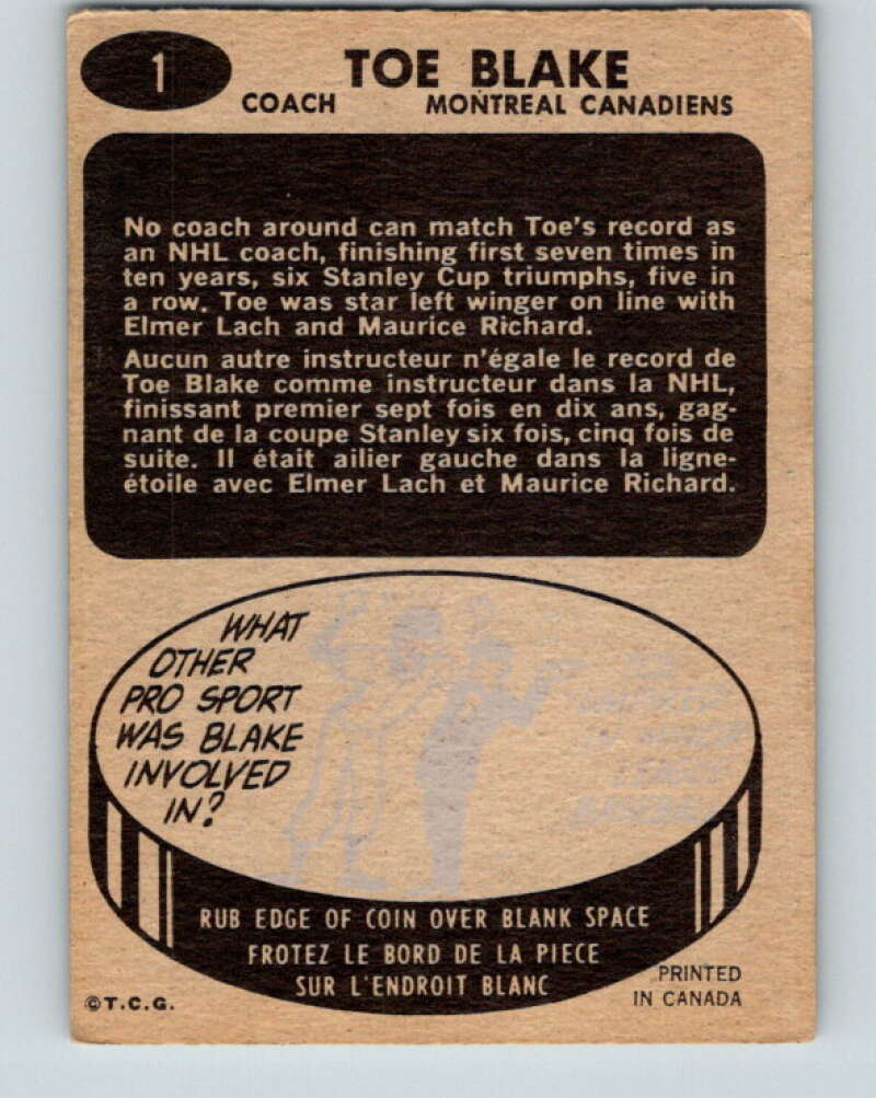 1965-66 Topps #1 Toe Blake CO Montreal Canadiens V467