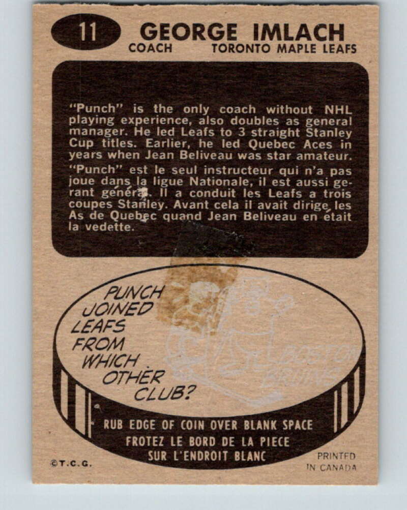 1965-66 Topps #11 Punch Imlach CO Toronto Maple Leafs V478