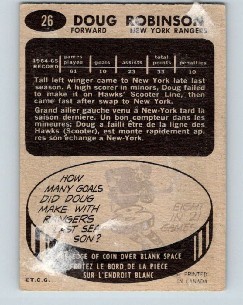 1965-66 Topps #26 Doug Robinson New York Rangers V494