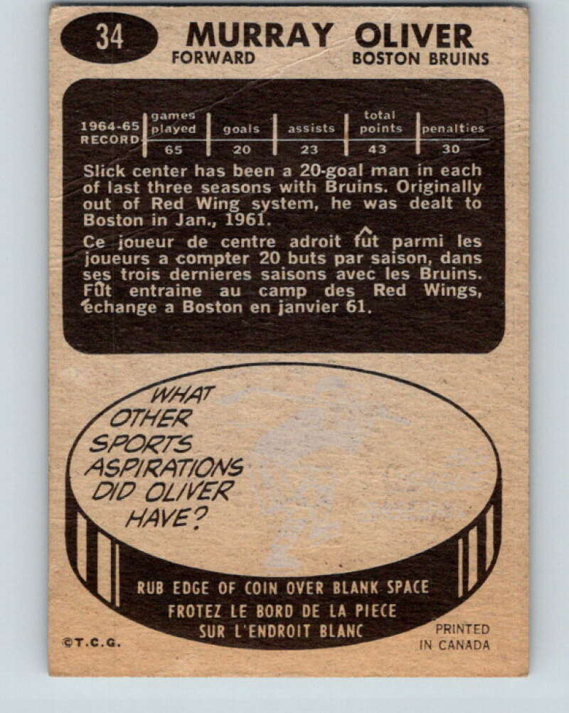 1965-66 Topps #34 Murray Oliver Boston Bruins V502
