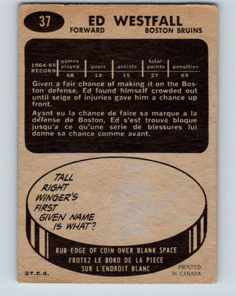 1965-66 Topps #37 Ed Westfall Boston Bruins V506
