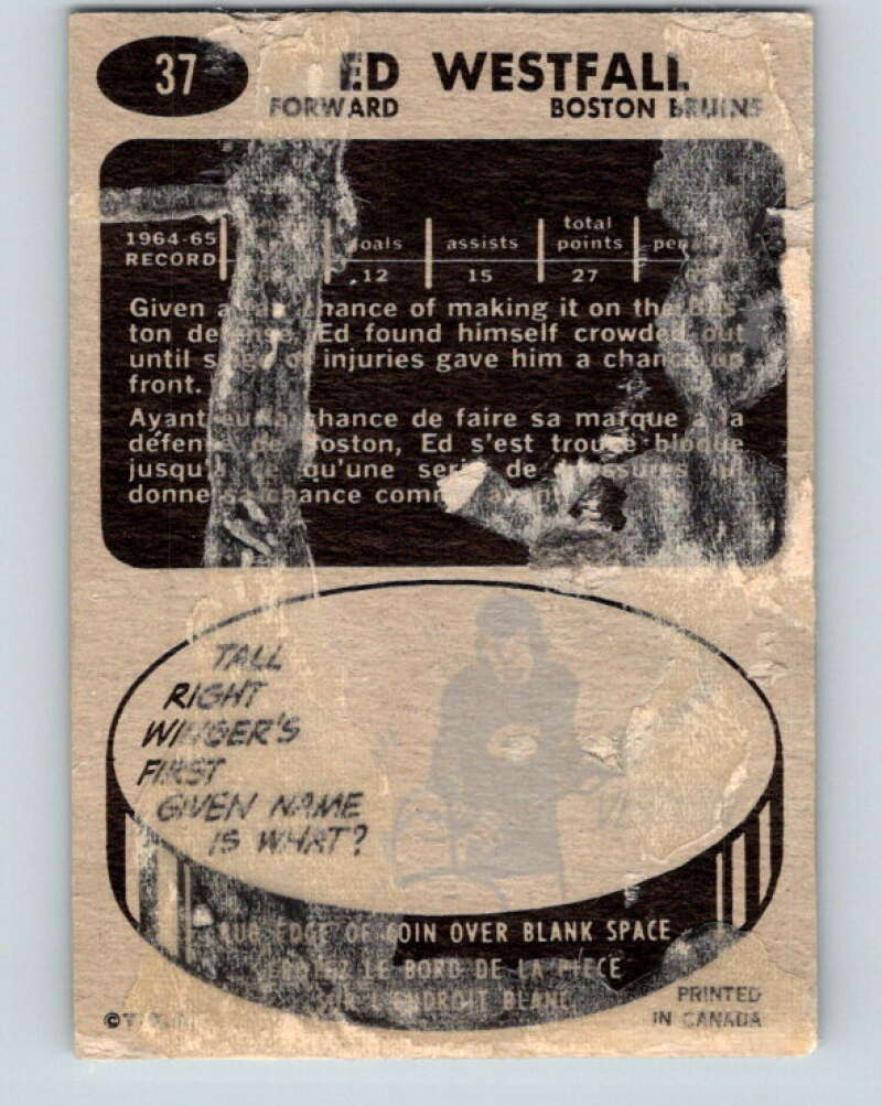 1965-66 Topps #37 Ed Westfall Boston Bruins V507