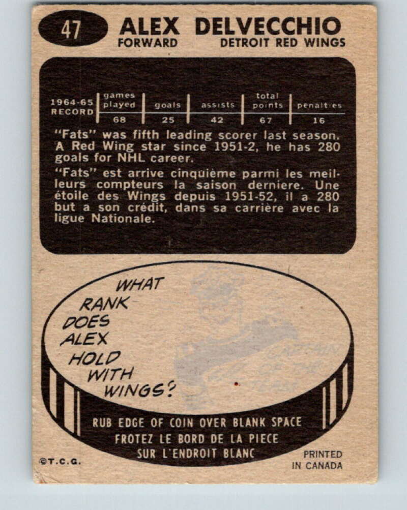 1965-66 Topps #47 Alex Delvecchio Detroit Red Wings V520