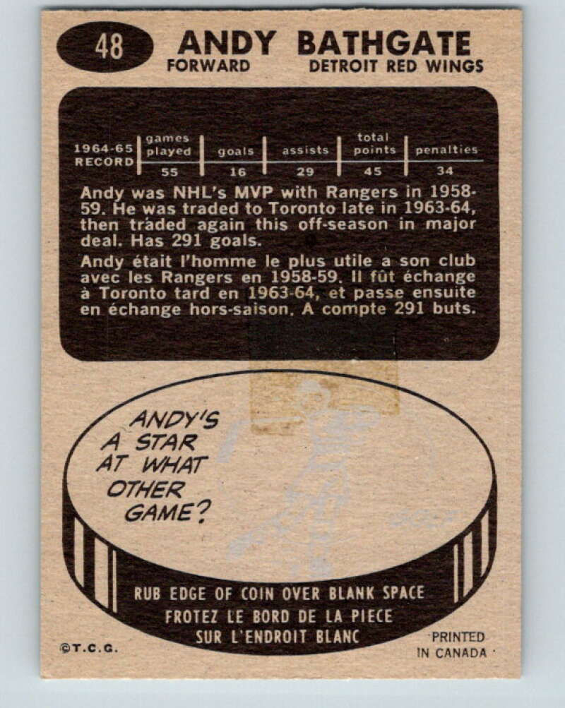 1965-66 Topps #48 Andy Bathgate Detroit Red Wings V522