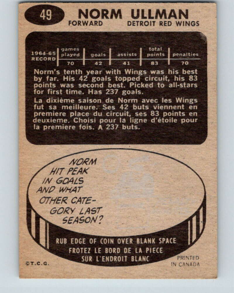 1965-66 Topps #49 Norm Ullman Detroit Red Wings V523