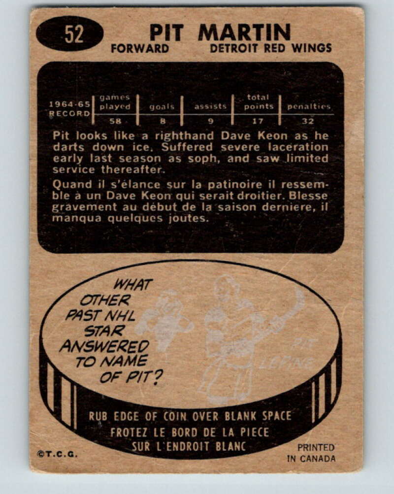 1965-66 Topps #52 Pit Martin Detroit Red Wings V526
