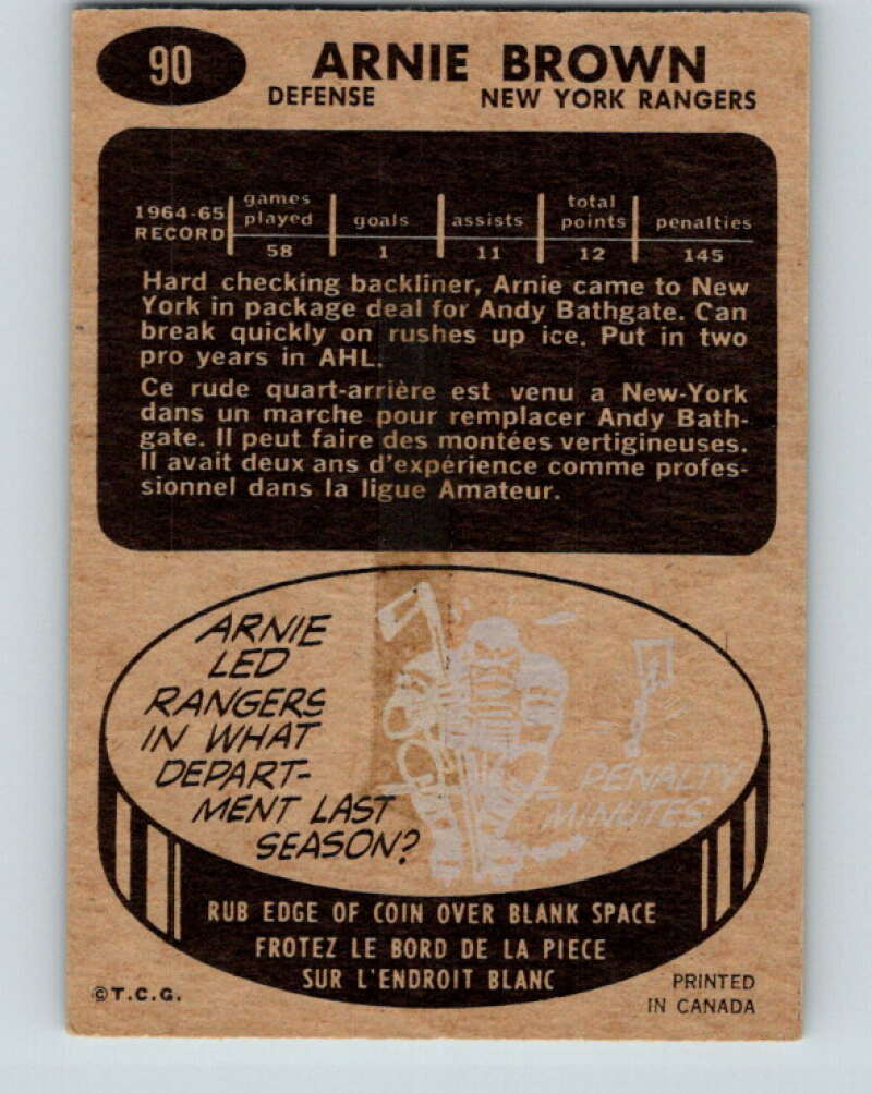 1965-66 Topps #90 Arnie Brown New York Rangers V568