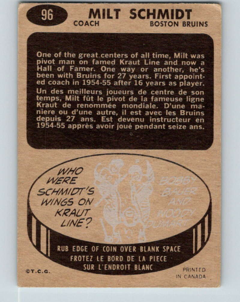 1965-66 Topps #96 Milt Schmidt CO Boston Bruins V576