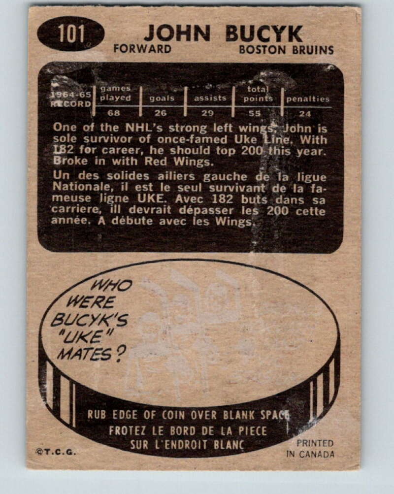 1965-66 Topps #101 Johnny Bucyk Boston Bruins V582