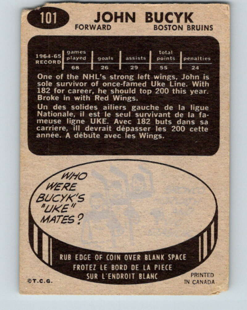 1965-66 Topps #101 Johnny Bucyk Boston Bruins V583