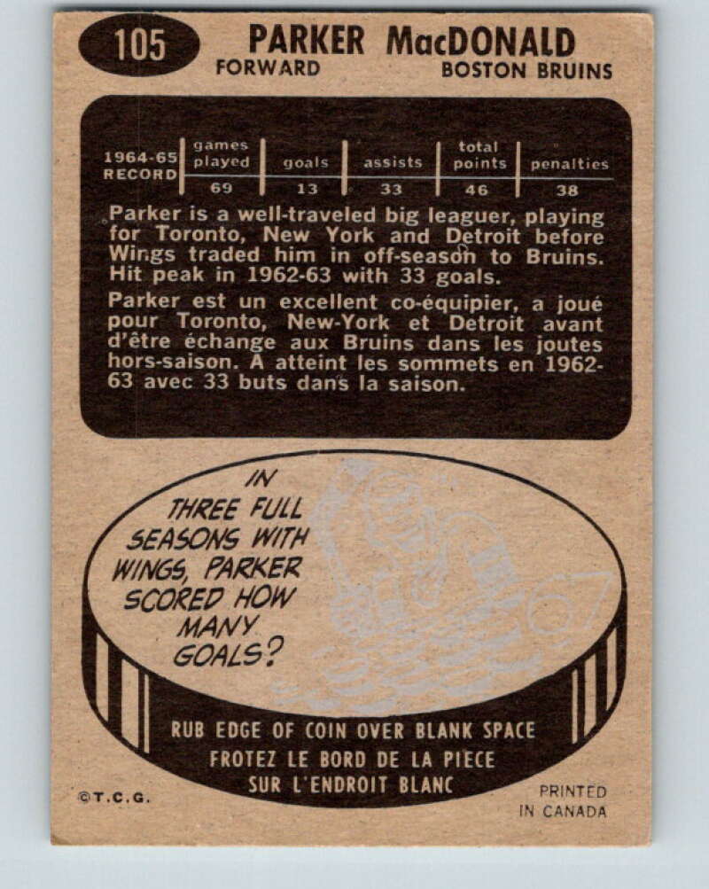 1965-66 Topps #105 Parker MacDonald Boston Bruins V589