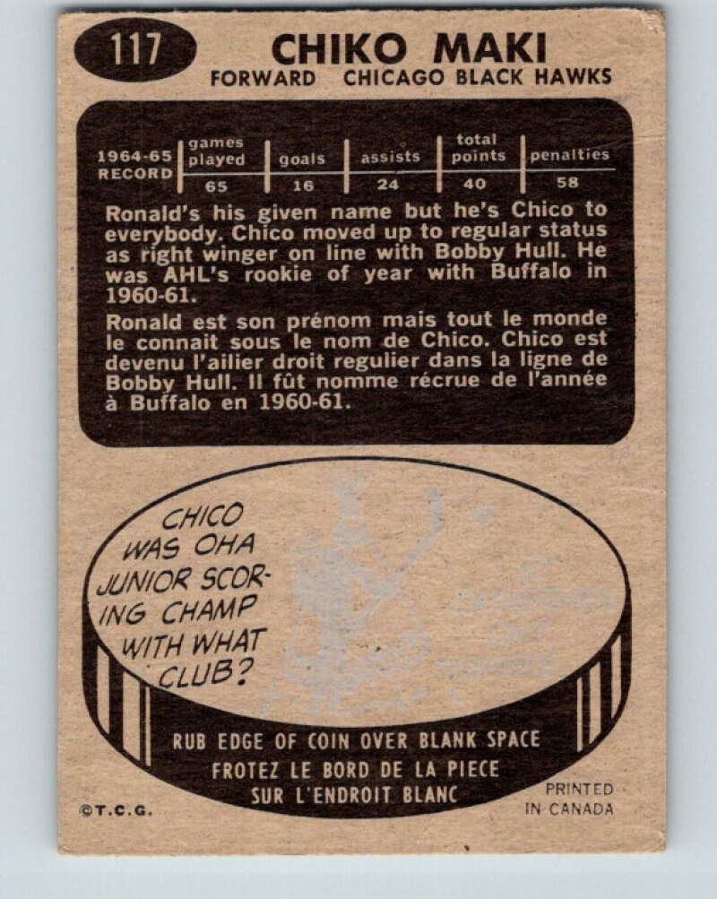 1965-66 Topps #117 Chico Maki Chicago Blackhawks V601