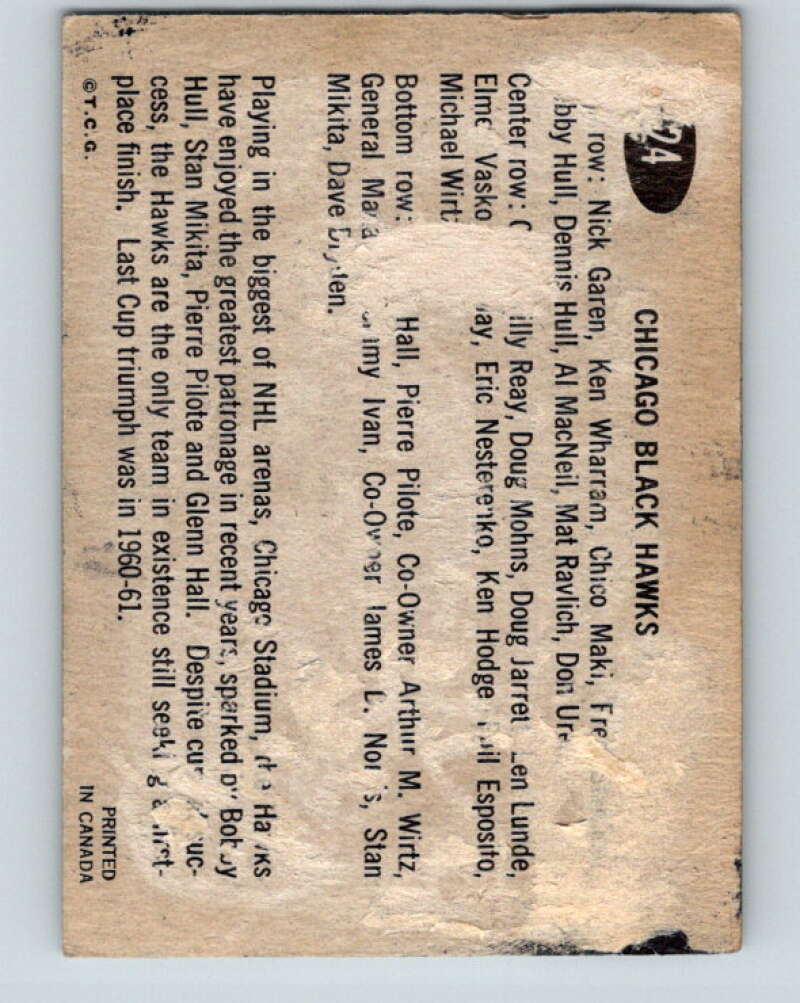 1965-66 Topps #124 Chicago Blackhawks Chicago Blackhawks V608
