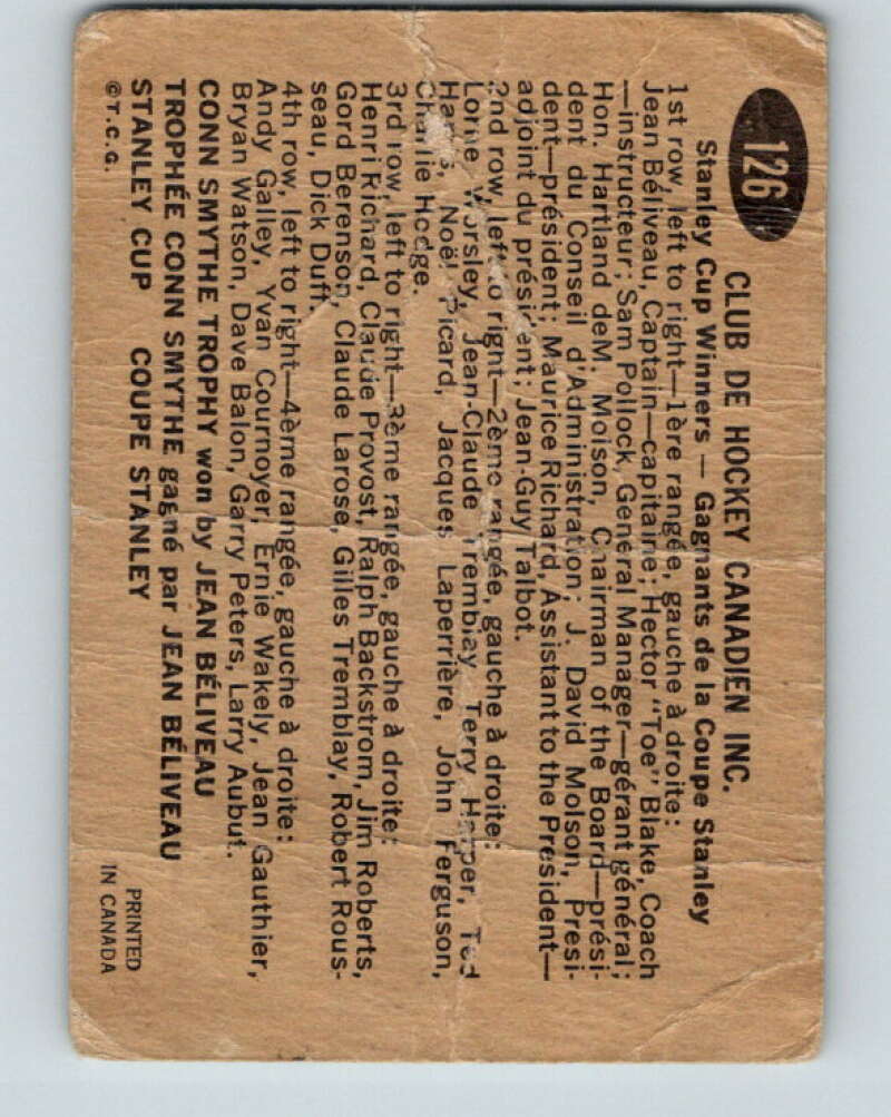 1965-66 Topps #126 Montreal Canadiens Team Montreal Canadiens V610
