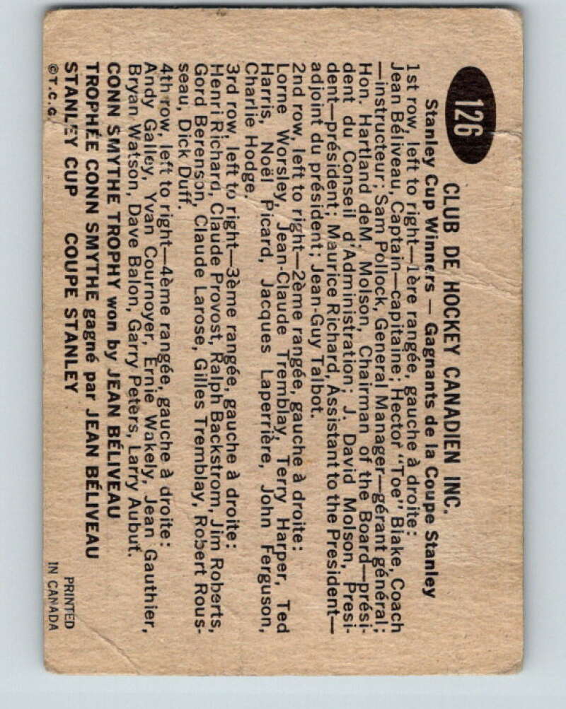 1965-66 Topps #126 Montreal Canadiens Team Montreal Canadiens V612