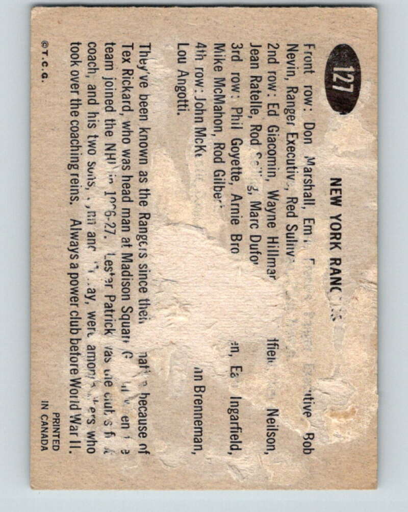 1965-66 Topps #127 New York Rangers Team New York Rangers V613
