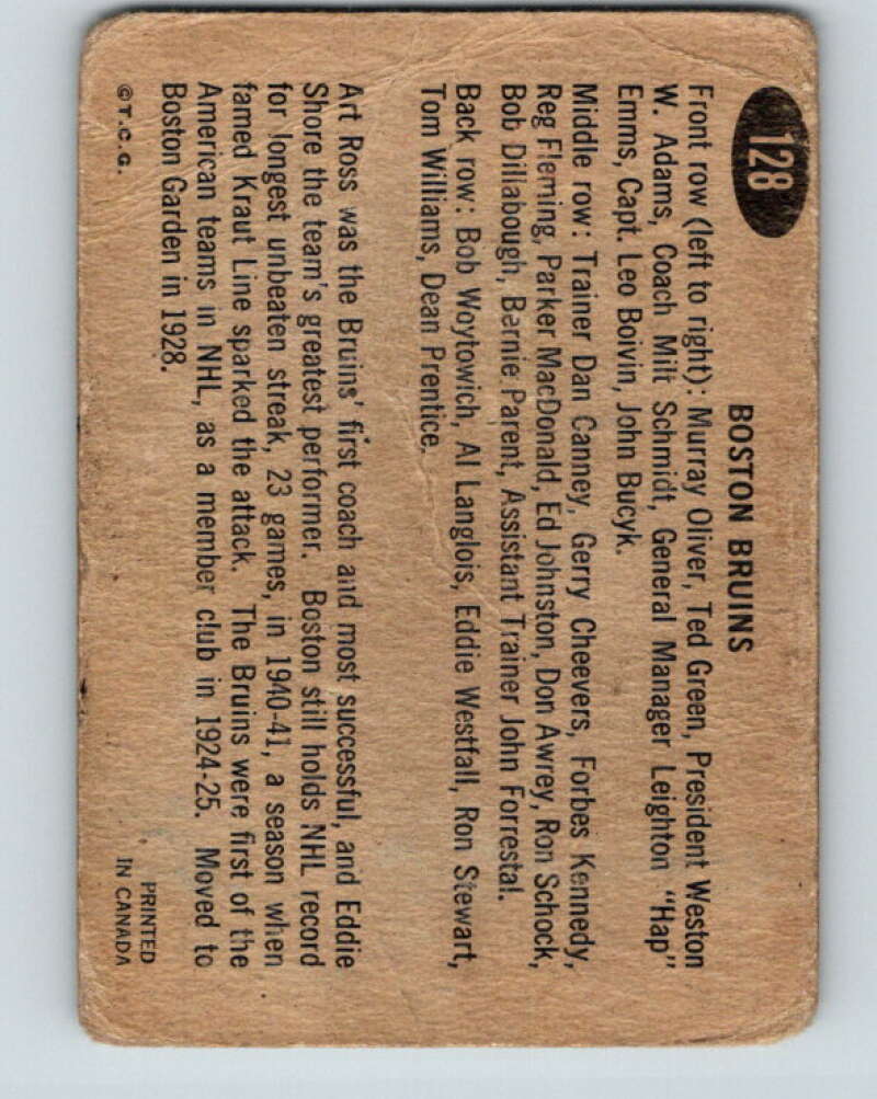 1965-66 Topps #128 Boston Bruins Team Boston Bruins V617