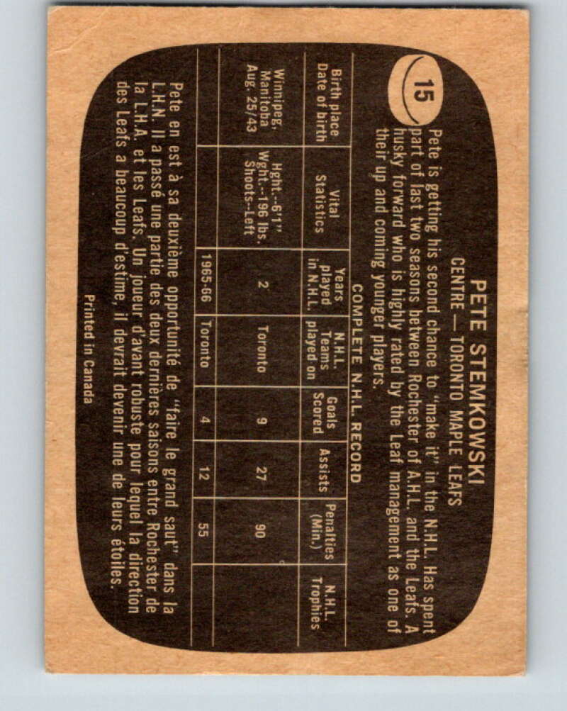 1966-67 Topps #15 Pete Stemkowski Toronto Maple Leafs V633