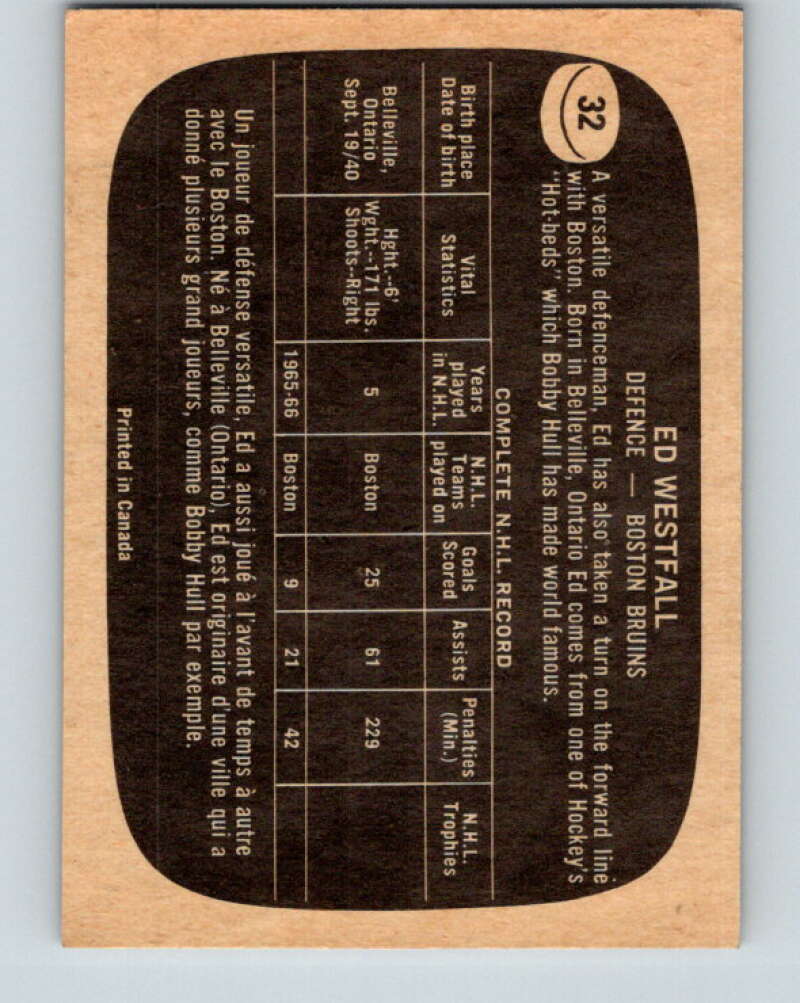 1966-67 Topps #32 Ed Westfall Boston Bruins V653