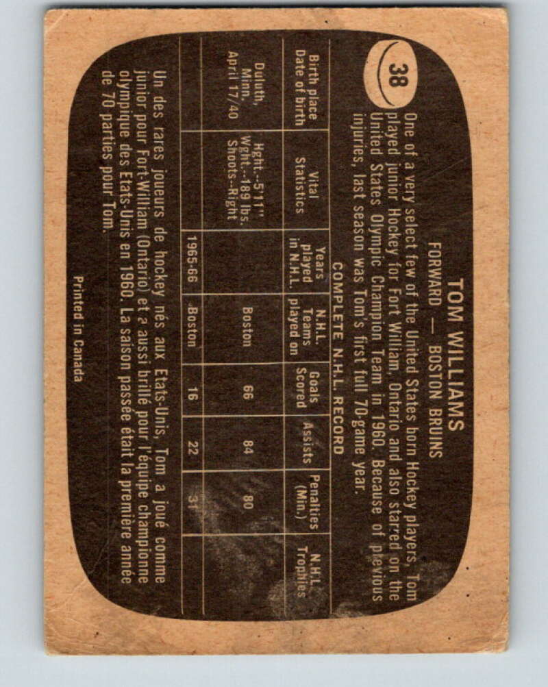 1966-67 Topps #38 Tom Williams Boston Bruins V658