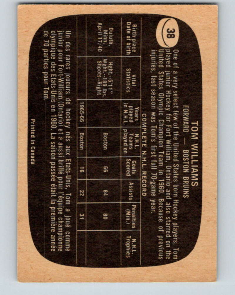 1966-67 Topps #38 Tom Williams Boston Bruins V659